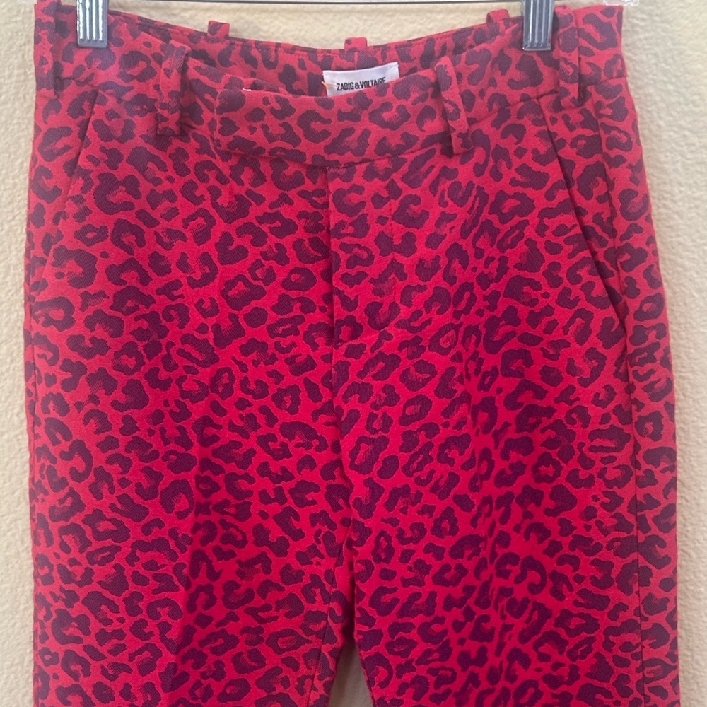 Zadig & Voltaire “Prune Jac Leo” Red/Black Leopard Jacquard Pants FR 34 / US 2 - Picture 3 of 9